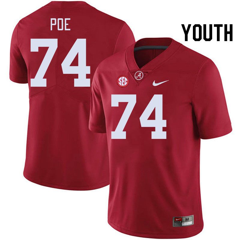 Youth #74 Casey Poe Alabama Crimson Tide College Football Jerseys Stitched-Crimson